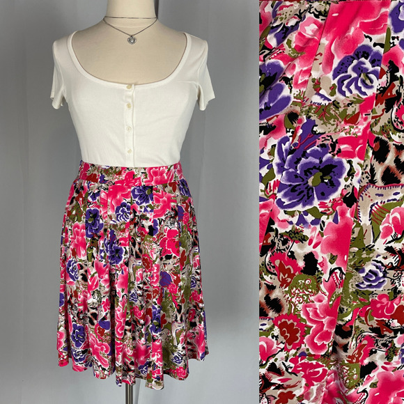 A Line Skirt Womens Size XL Pink Floral Print Knee Length Stretch Pull On Spring - Picture 1 of 11